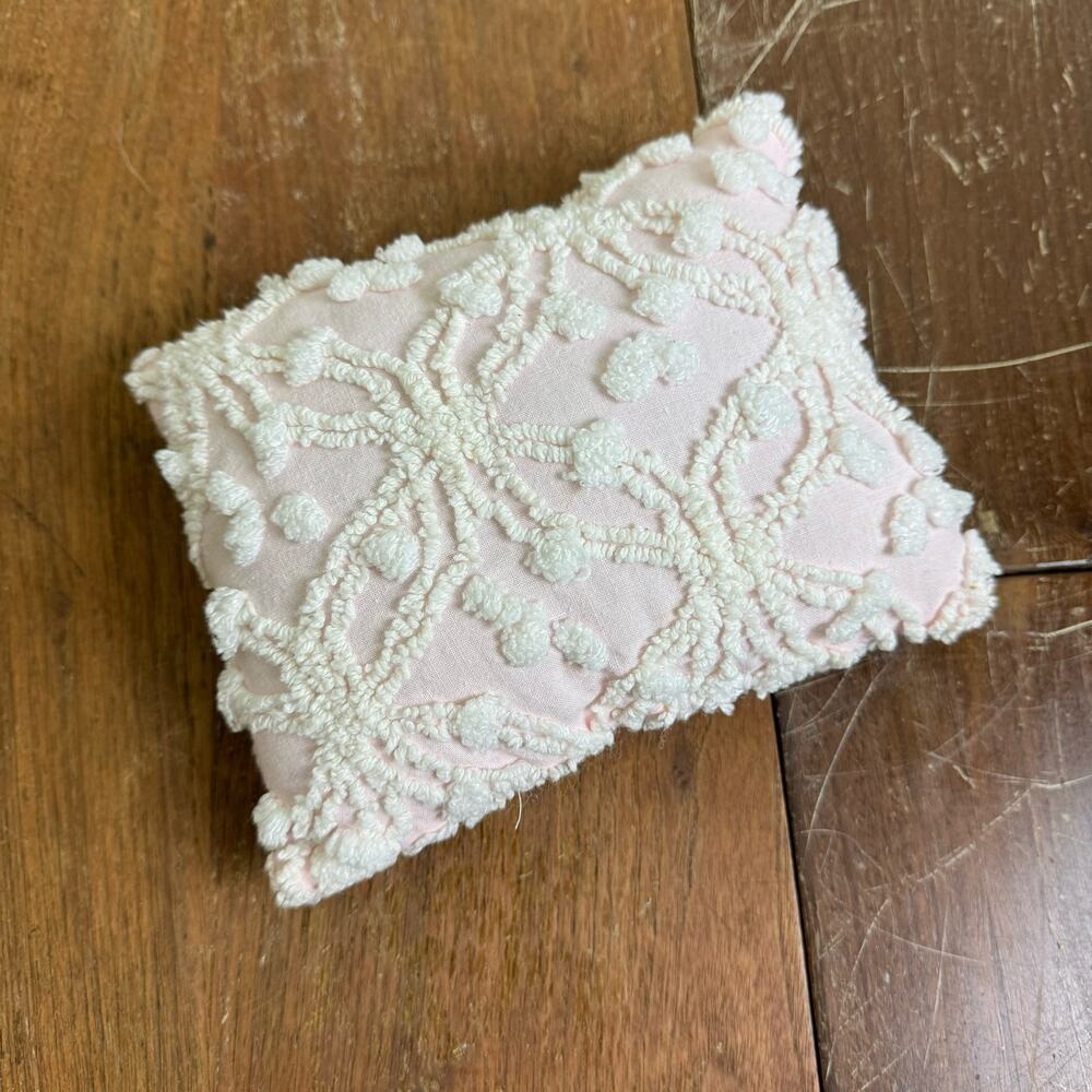 Vintage Pale Pink White Chenille baby Doll‎ Accent Pillow